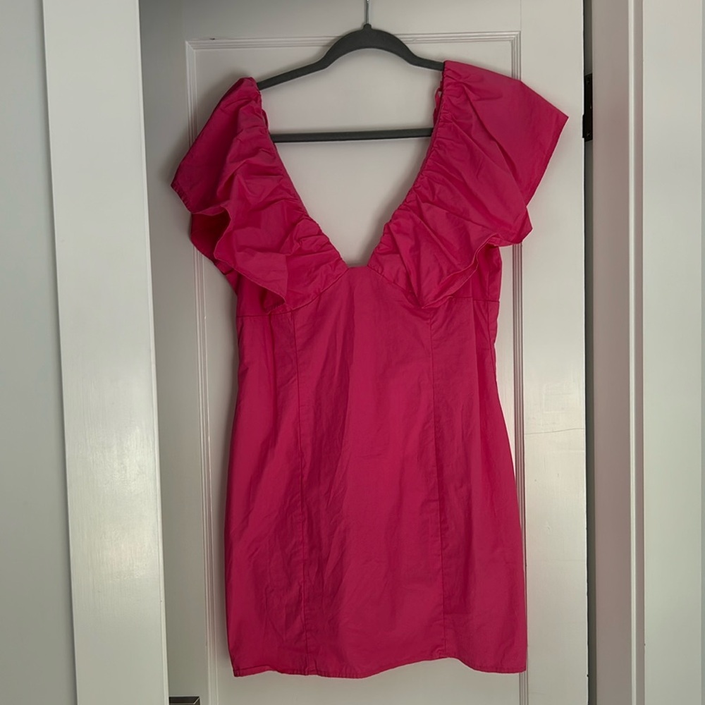 Indie Collection Ruffle Shoulder Pink Dress